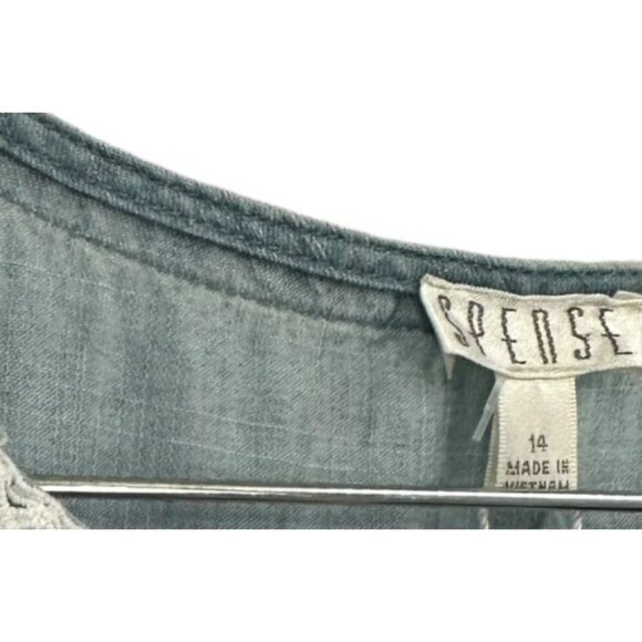 Spense Embroidered Chambray Sleeveless Jean Pockets Tassel Dress Short Large - Picture 5 of 7